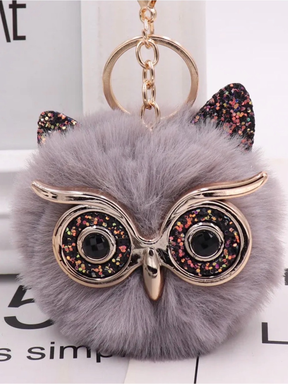 1pc Fashion Trend Owl Plush Key Chain Imitation Rabbit Hair Ball Bag Pendant - Picture 12 of 16